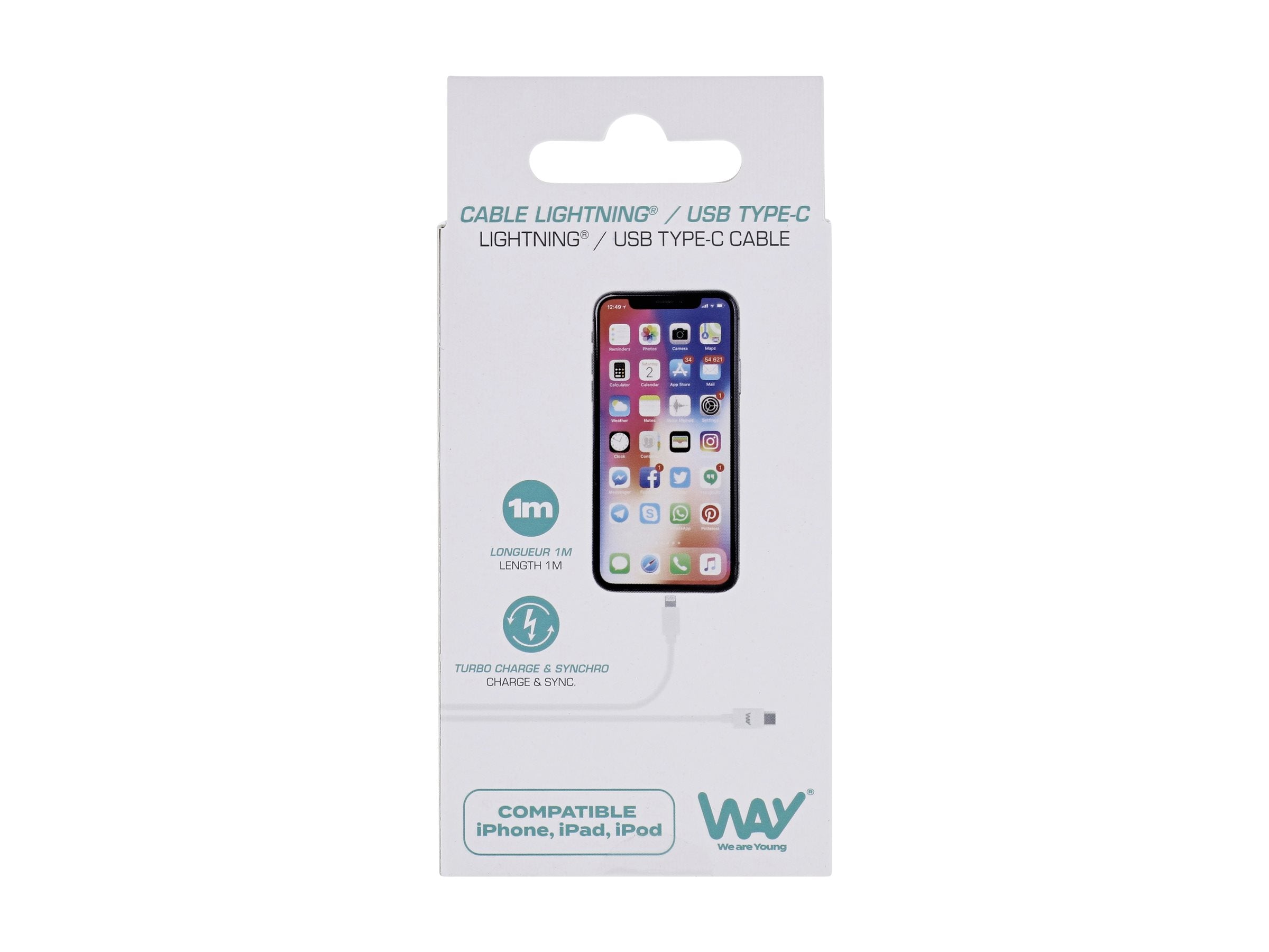 TNB WAY - Câble de charge et de synchronisation Lightning/USB-C 1m - blanc