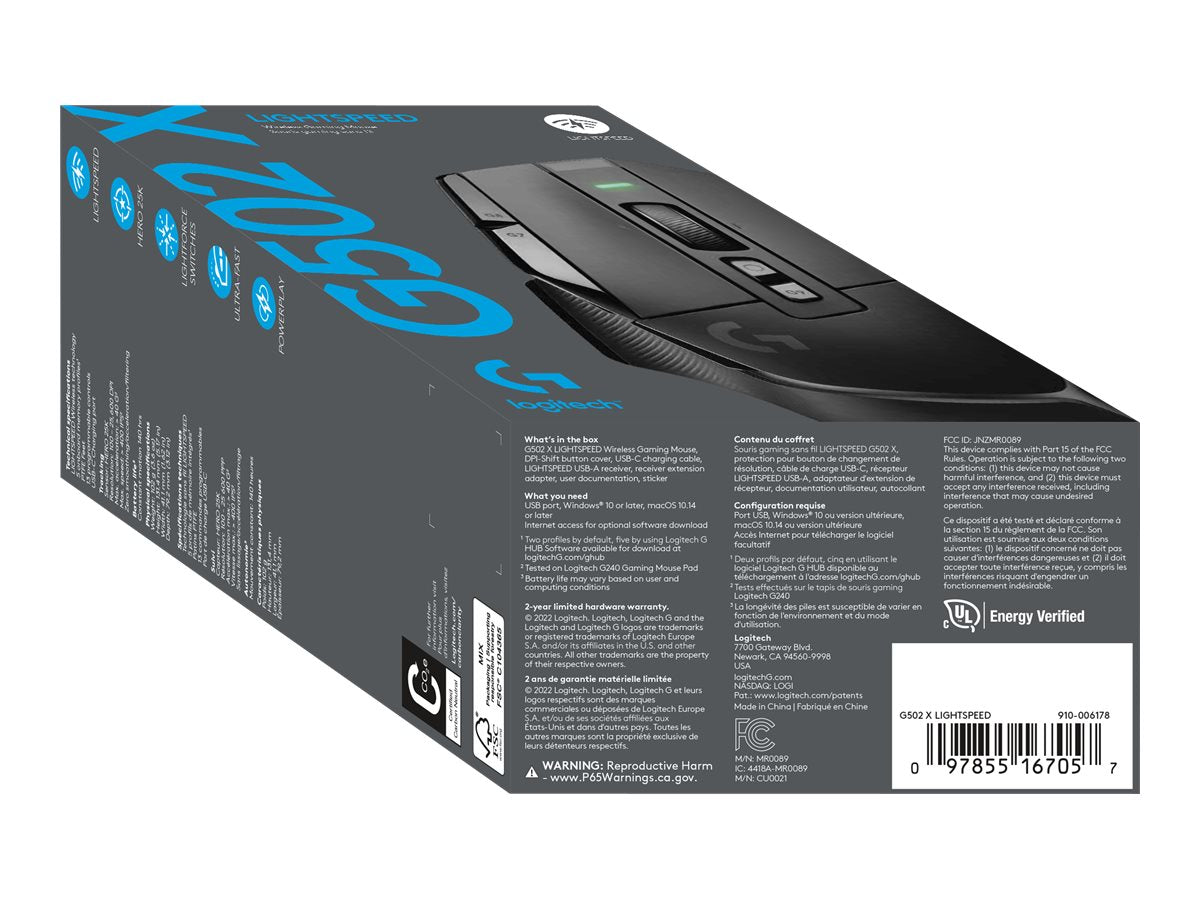 LOGITECH G G502 X LIGHTSPEED Mouse optical 8 buttons wireless 2.4 GHz USB LOGITECH LIGHTSPEED receiver black