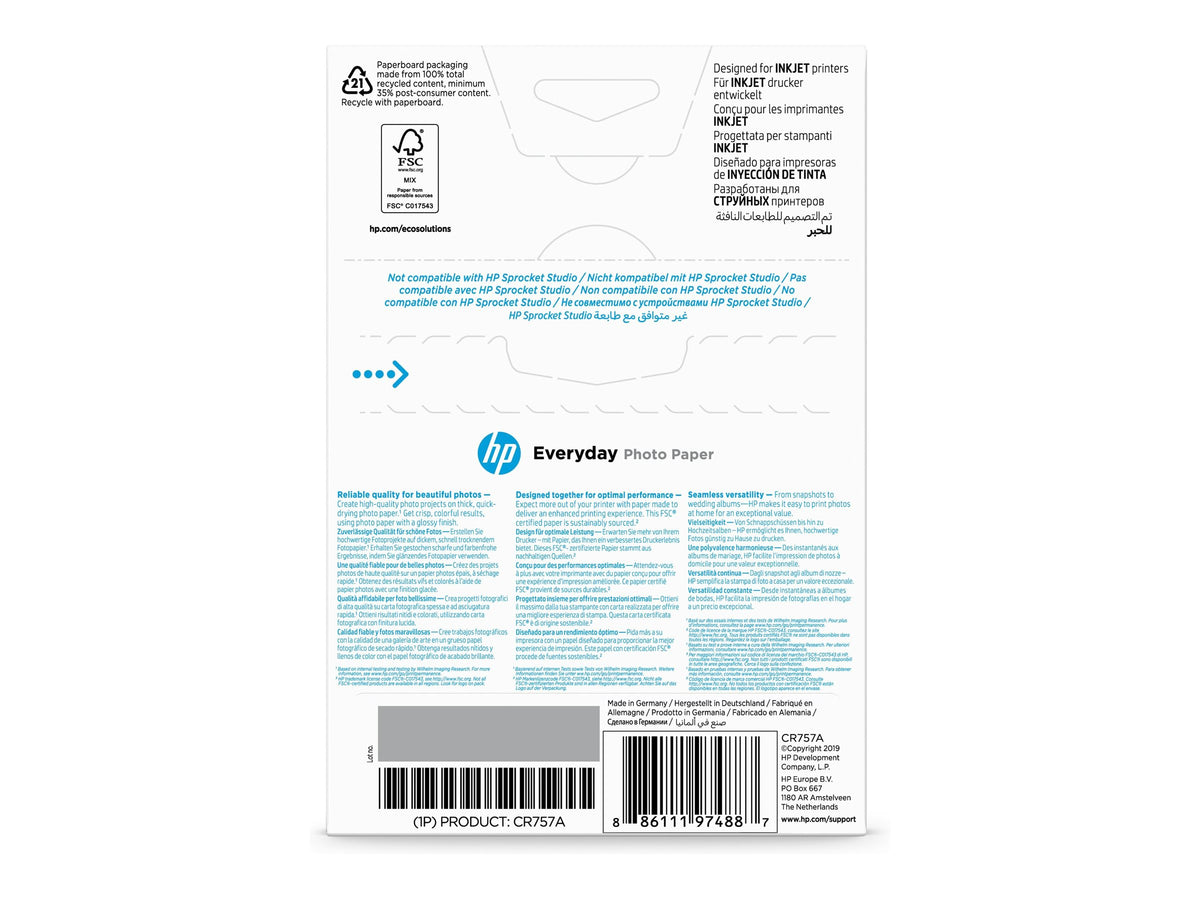 HP original Everyday Glossy photo paper white 200g/m2 100x150mm 100 sheets 1-pack