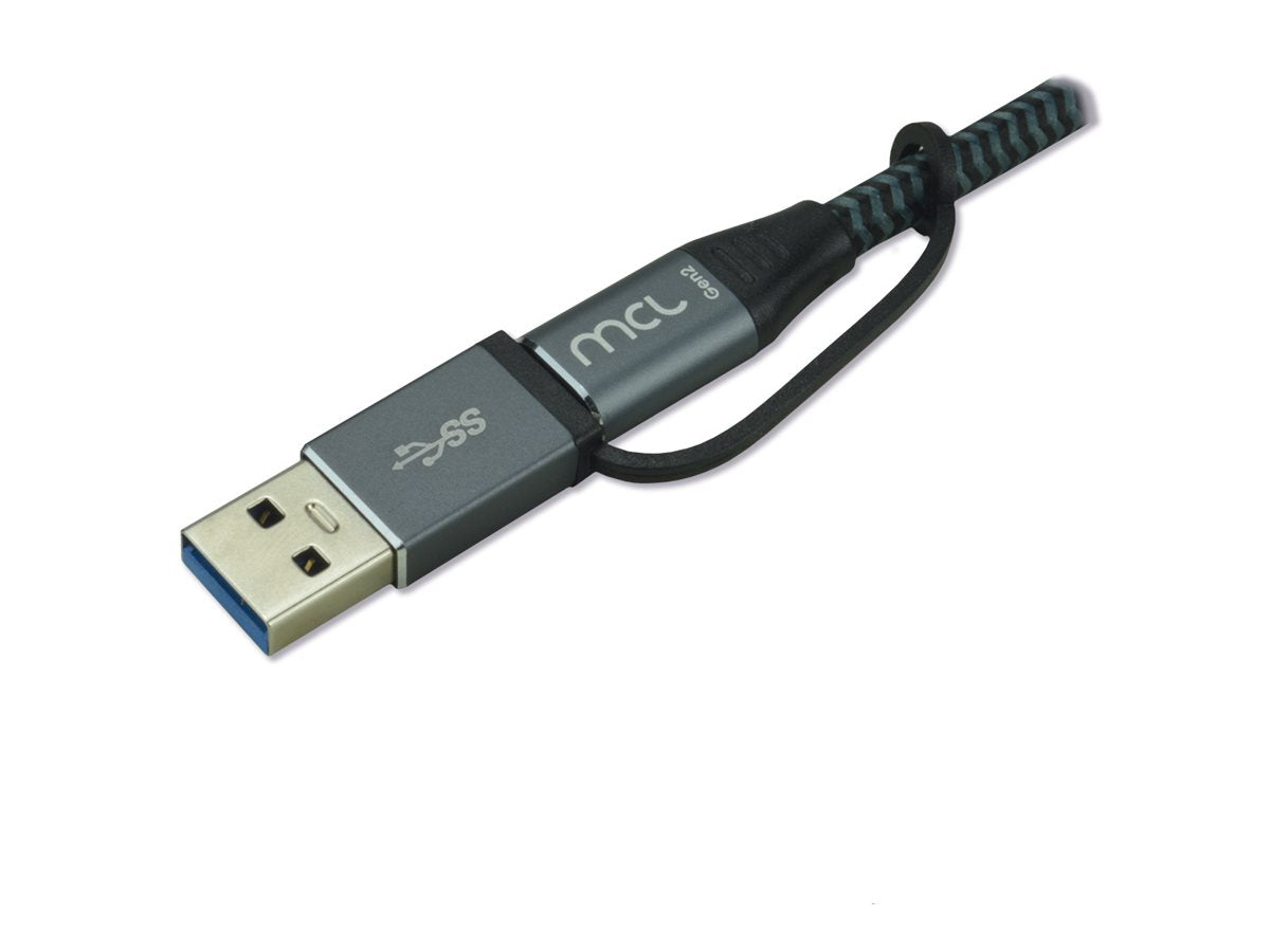 MCL USB 3.2 Type C mesh cable 10G 100W 5A + USB 3.0 adapter male - 2m
