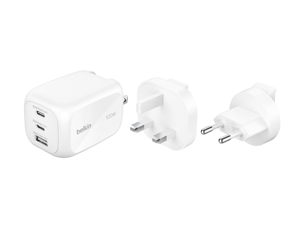 BELKIN BOOSTCHARGE 100w 2C1A Wall Charger with interchangable plug tips UK EU US