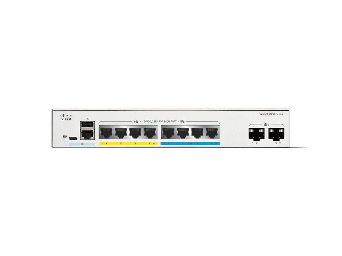 CISCO Catalyst 1300 8-Port Switch / 4-Port 2.5GE + 4-Port 1GE PoE+ with 120W power budget 2 x 10G SFP+ Uplinks