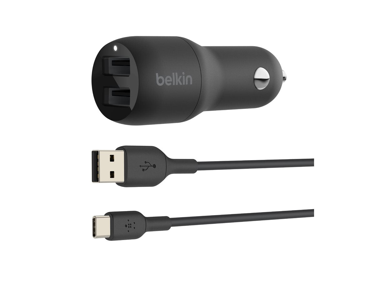 BELKIN BOOST CHARGE 24w USB-A Dual Car Charger w/ 1M PVC A-C Black