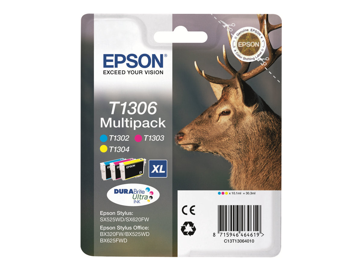 EPSON 1LB T1306 ink cartridge tri-colour extra high capacity 3 x 10.1ml 3-pack RF-AM blister DURABrite Ultra Ink w/s