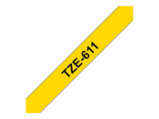 BROTHER P-TOUCH TZE-611 noir sur jaune  6mm