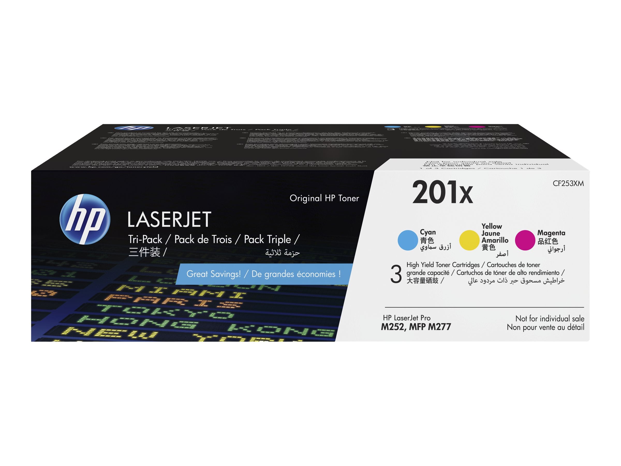 HP 201X oiginal LaserJet Toner cartridge CF253XM Cyan/Magenta/Yellow High Yield 3-pack