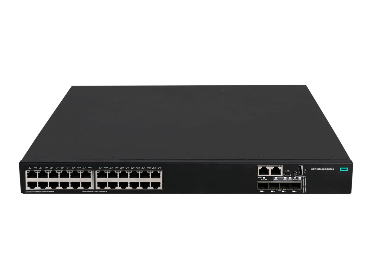 HPE FlexNetwork 5520 HI 24 10/100/1000 BASE-T 4 10G/1G BASE-X SFP+ 1 exp 2 fan tray 2 PS Switch