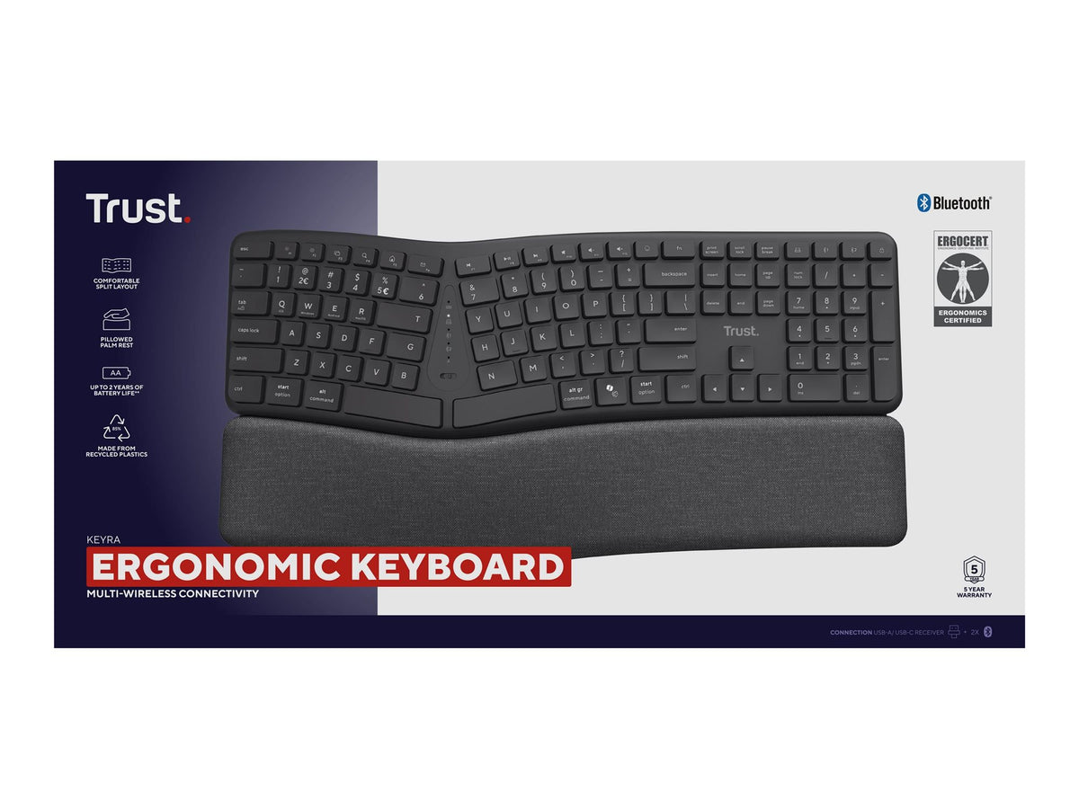 TRUST Clavier sans fil KEYRA ergonomique Bluetooth