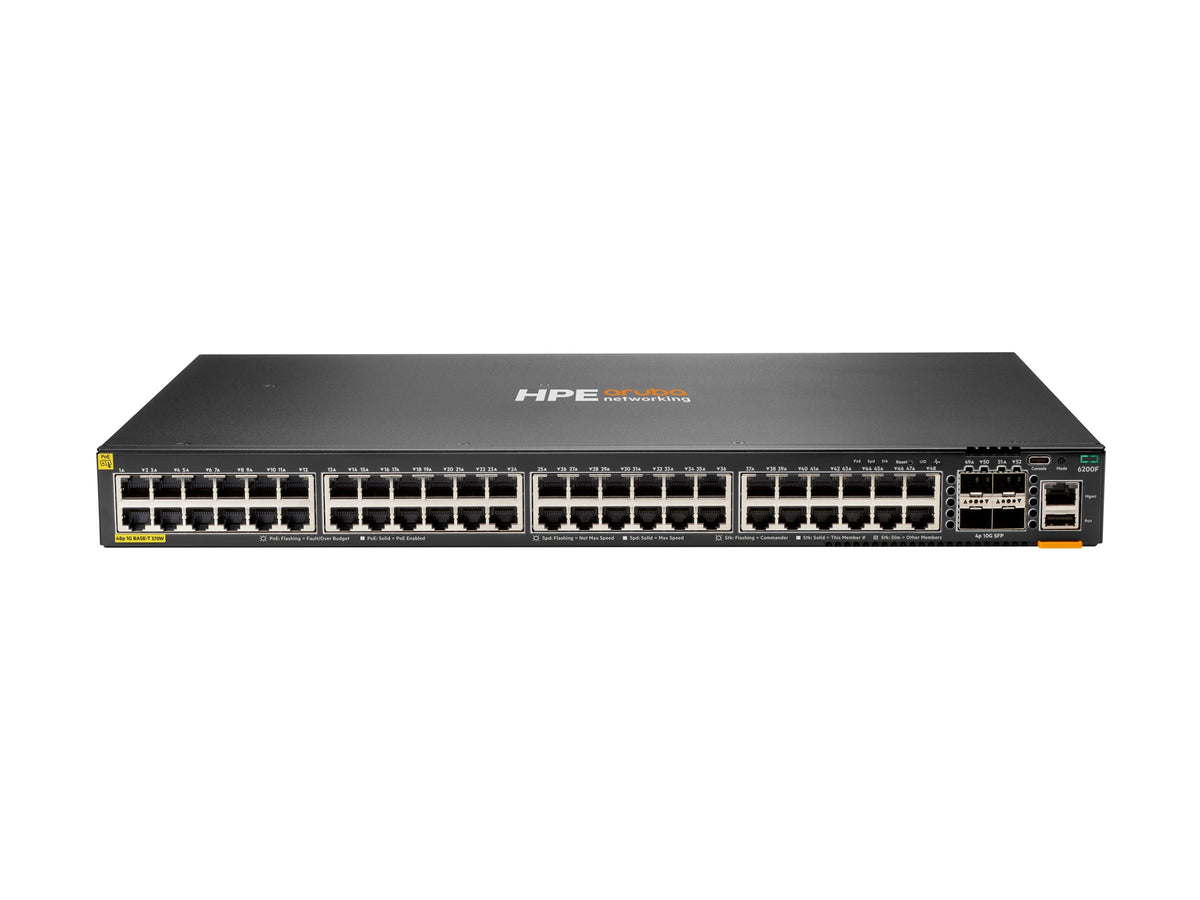 HPE Aruba Networking CX 6200F 48G Class-4 PoE 4SFP+ 370W Switch (EN)