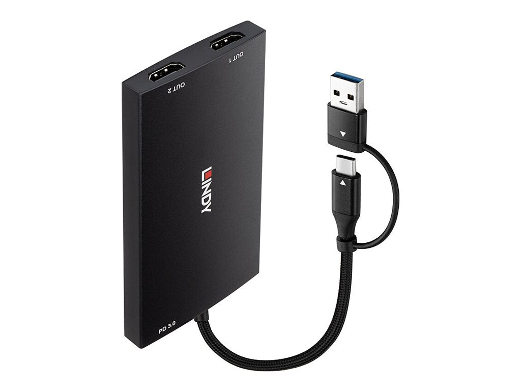 LINDY USB Type A and C to Dual HDMI 4K60 Converter
