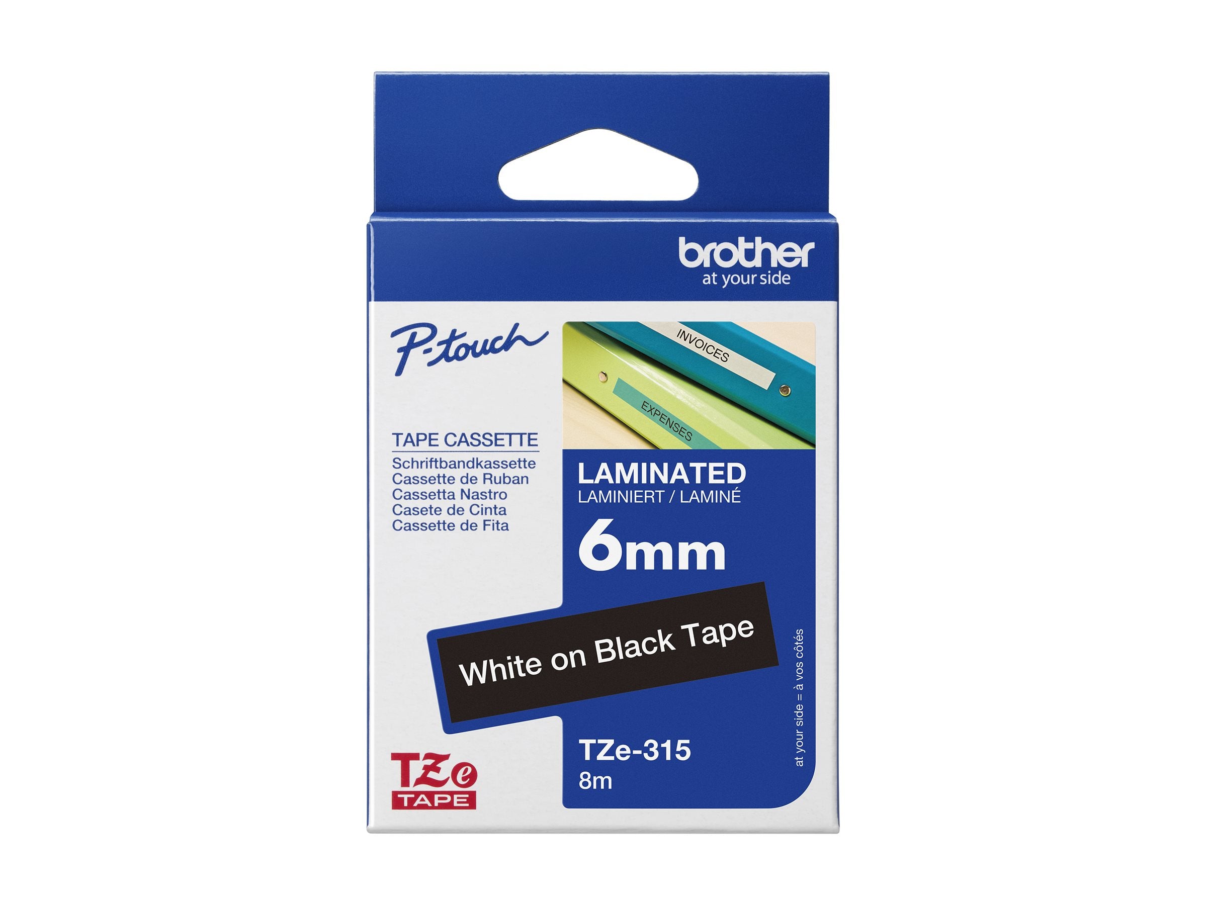 BROTHER P-TOUCH TZE-315 blanc sur noir  6mm