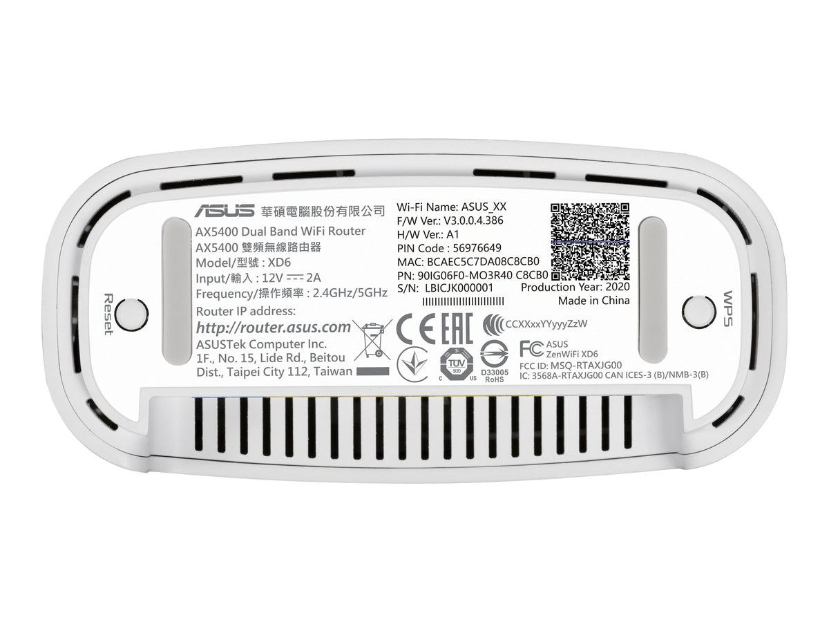 ASUS ZenWiFi AX XD6 Tri Band Mesh WiFi 6 System 1 Pack White