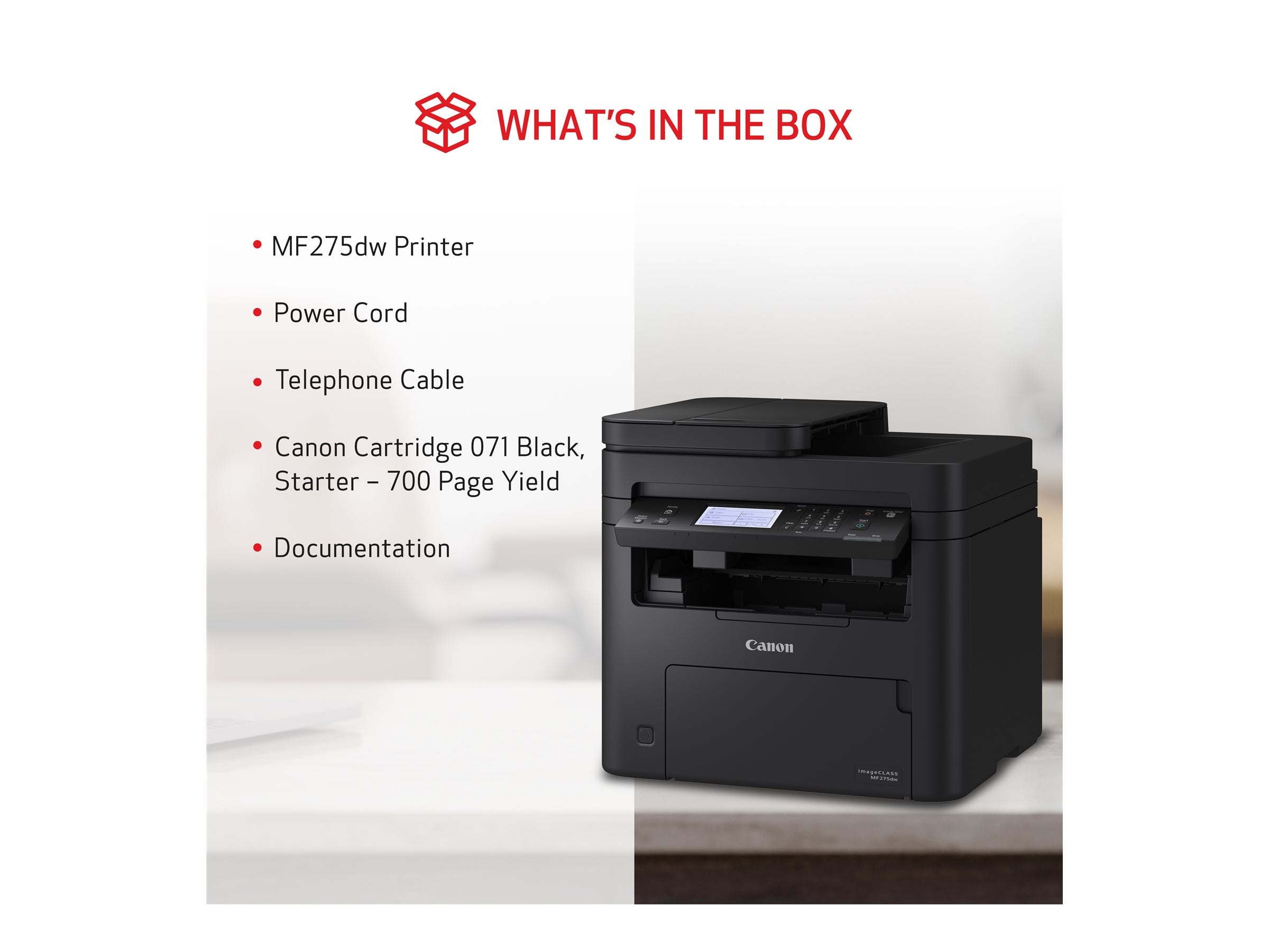 CANON i-SENSYS MF275dw MFP Mono B/W laser A4 210x297mm A4 29pp mcopy 29ppm print 150 sheets USB 2.0 LAN Wi-Fi