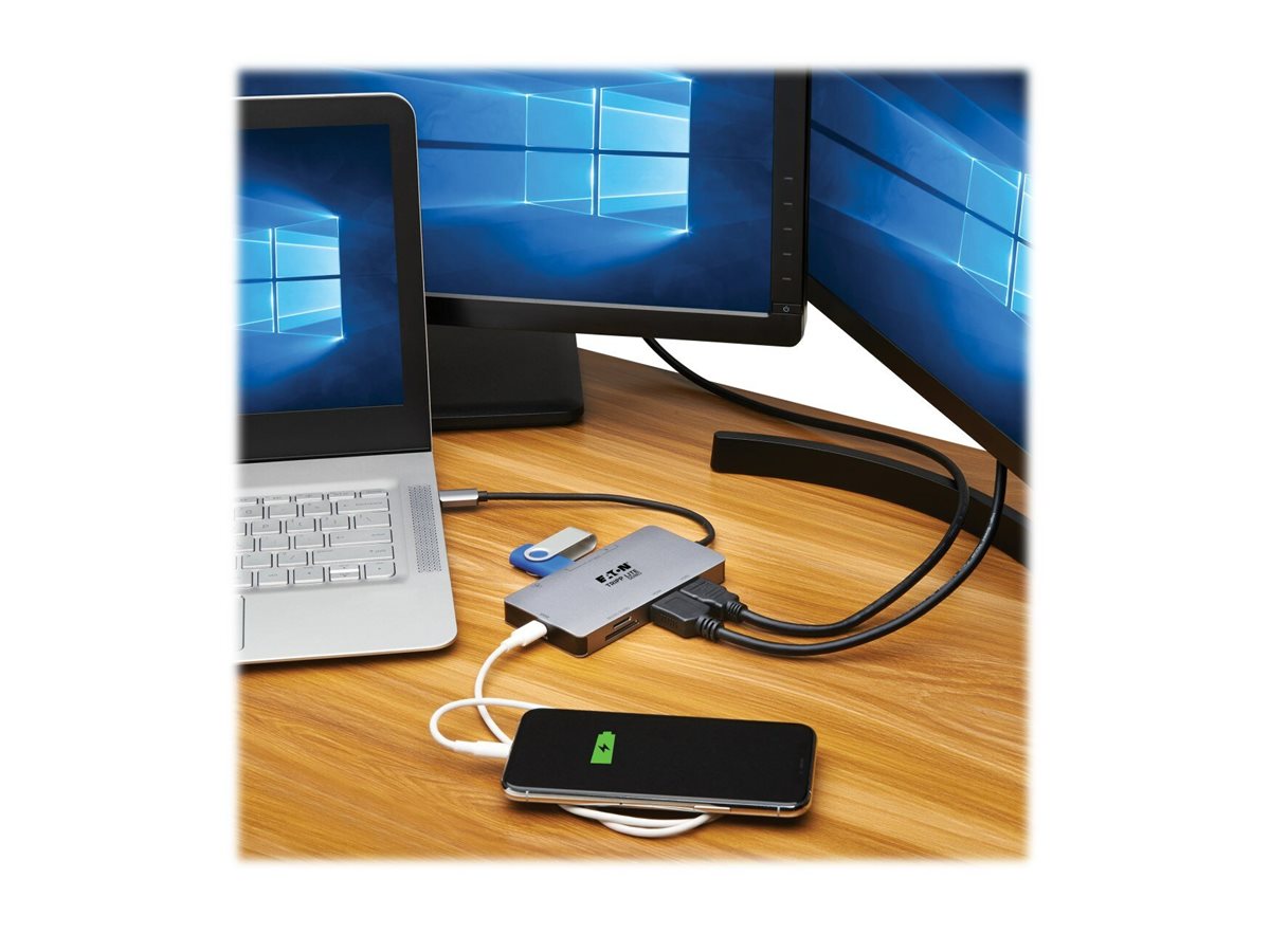 EATON TRIPPLITE USB-C Dock Dual Display 4K 60 Hz HDMI USB 3.2 Gen 1 USB-A Hub GbE Memory Card 100W PD Charging USB-C 2 x HDMI 1GbE