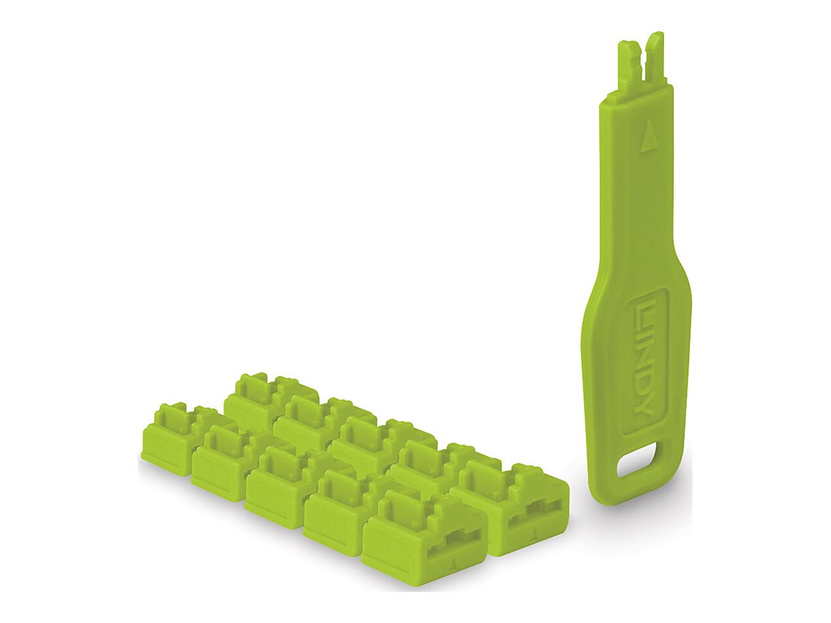 LINDY RJ45 Port Locks Green 10x + 1 Key