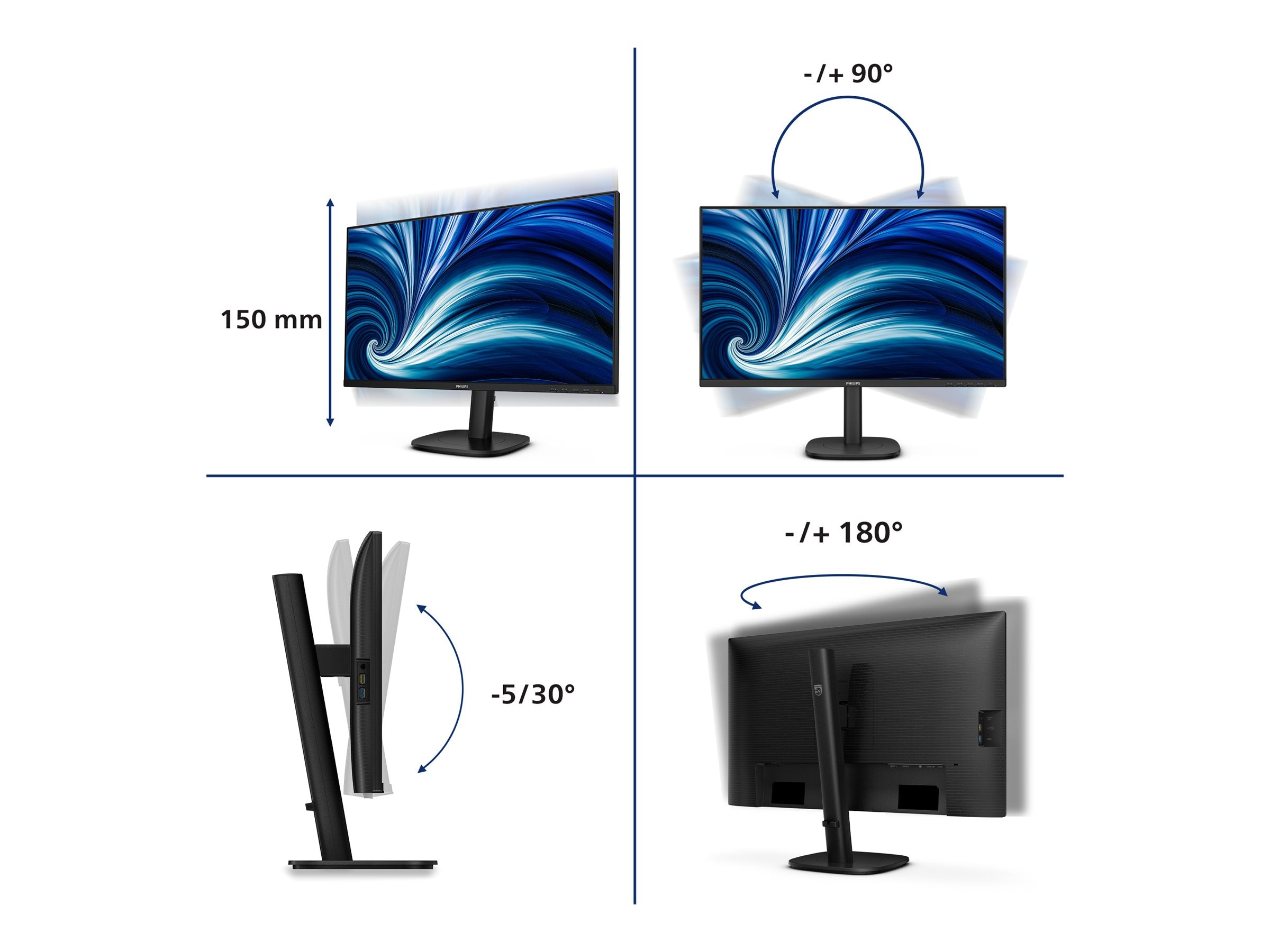 PHILIPS 27p 2560x1440 120Hz IPS Flat H/A 150 MM TUV EyeSafe certified USB HUB SPEAKERS DPx1 HDMIx2 350cd/m2 TCO 10