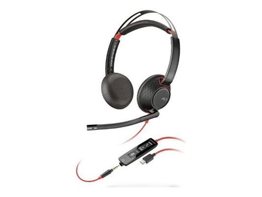 HP Poly Blackwire 5220 Stereo USB-C Headset +3.5mm Plug +USB-C/A Adapter Bulk