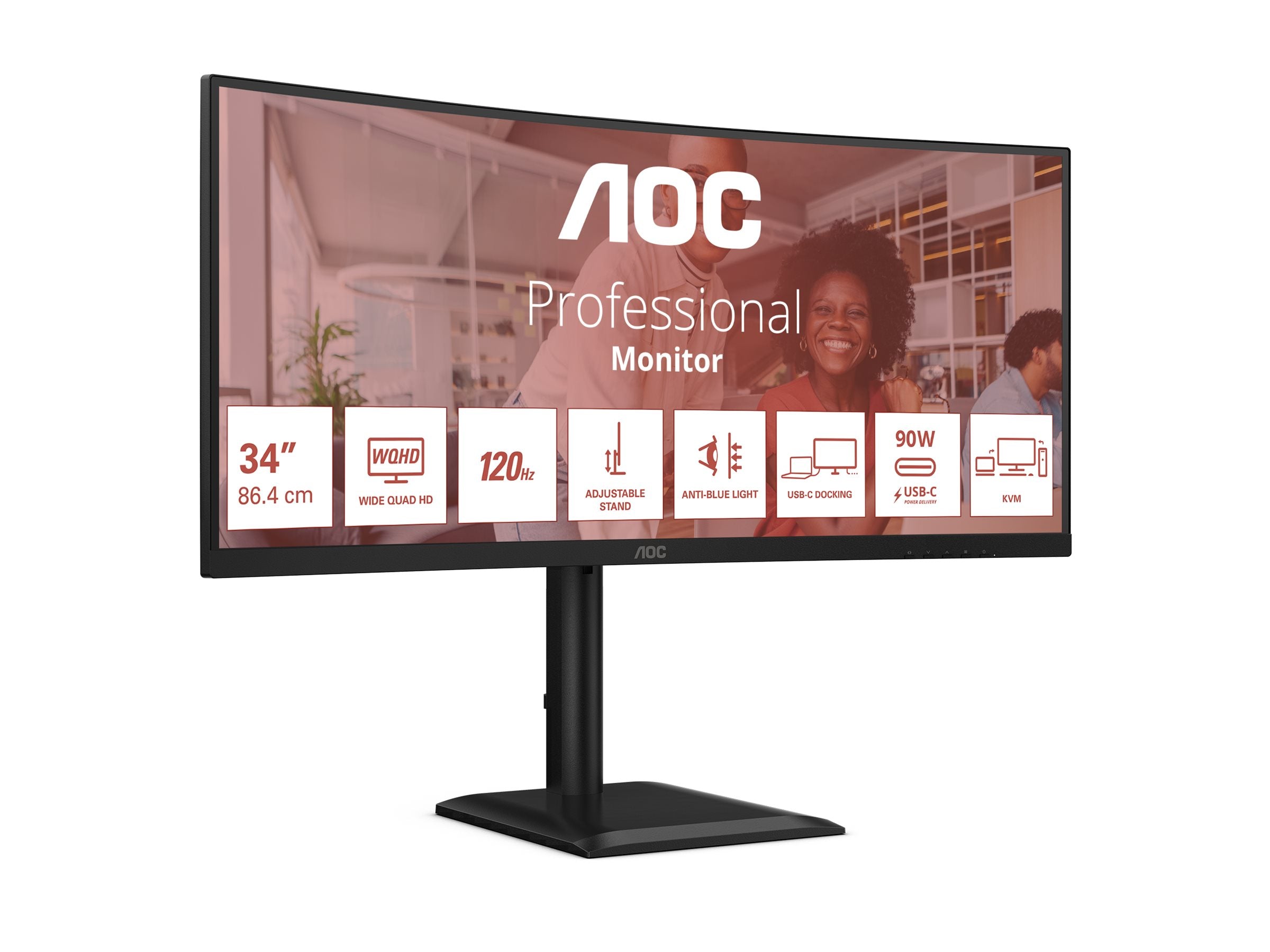 AOC CU34E4CV - Écran incurvé - 34i - 3440 x 1440 UWQHD 120 Hz - VA - 3500:1 - HDR10 - 4 ms - 2xHDMI DP USB-C -HP- GAR 5 ans