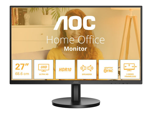 AOC U27B3A 27p UHD 3840x2160 60Hz HDR10 HDMI 2.0 DisplayPort 1.4 black