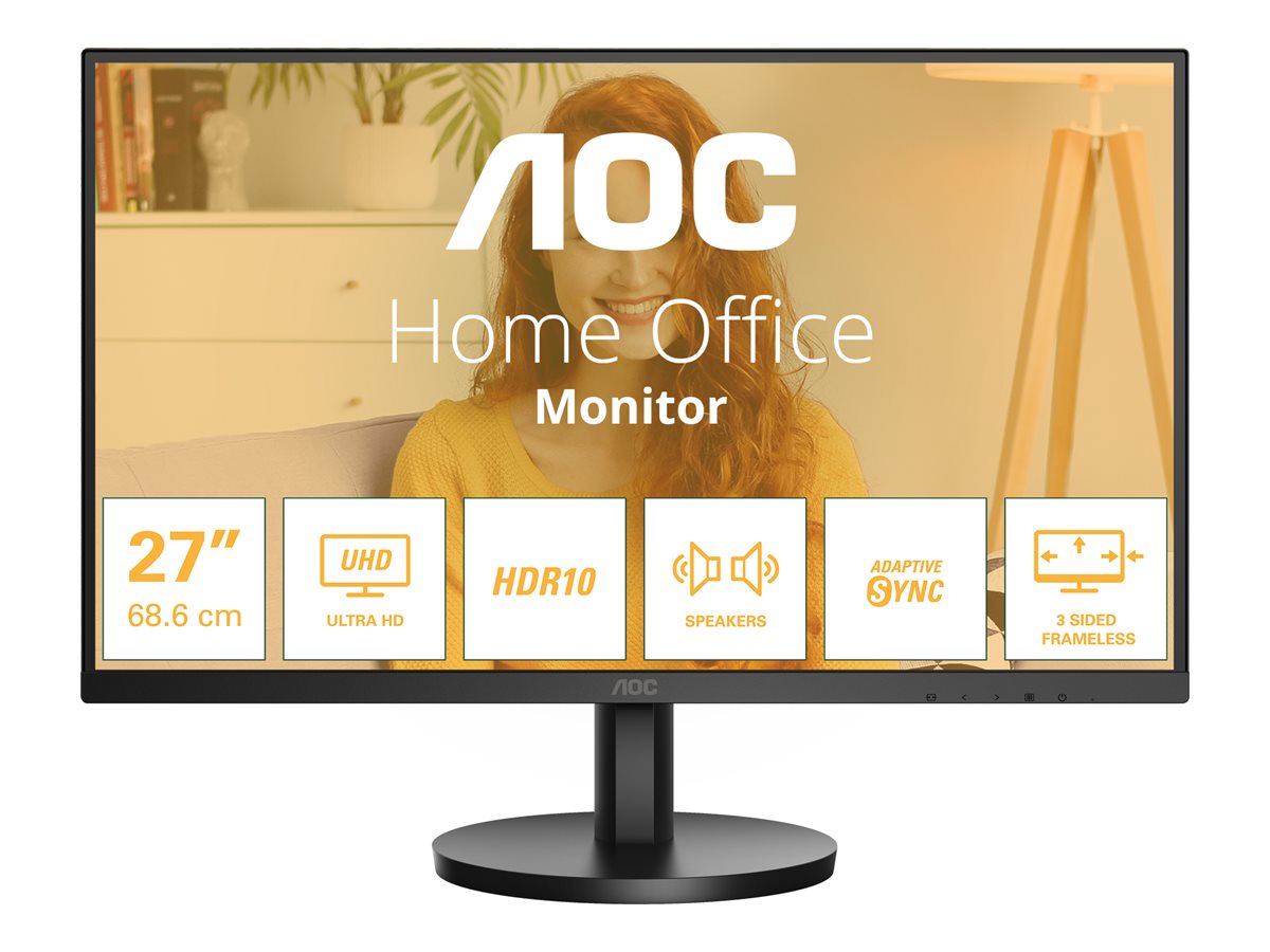 AOC U27B3A 27p UHD 3840x2160 60Hz HDR10 HDMI 2.0 DisplayPort 1.4 black