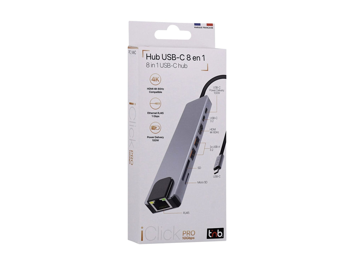 TNB iClick Pro - Hub USB-C 8 en 1 - en aluminium - 10Gbps