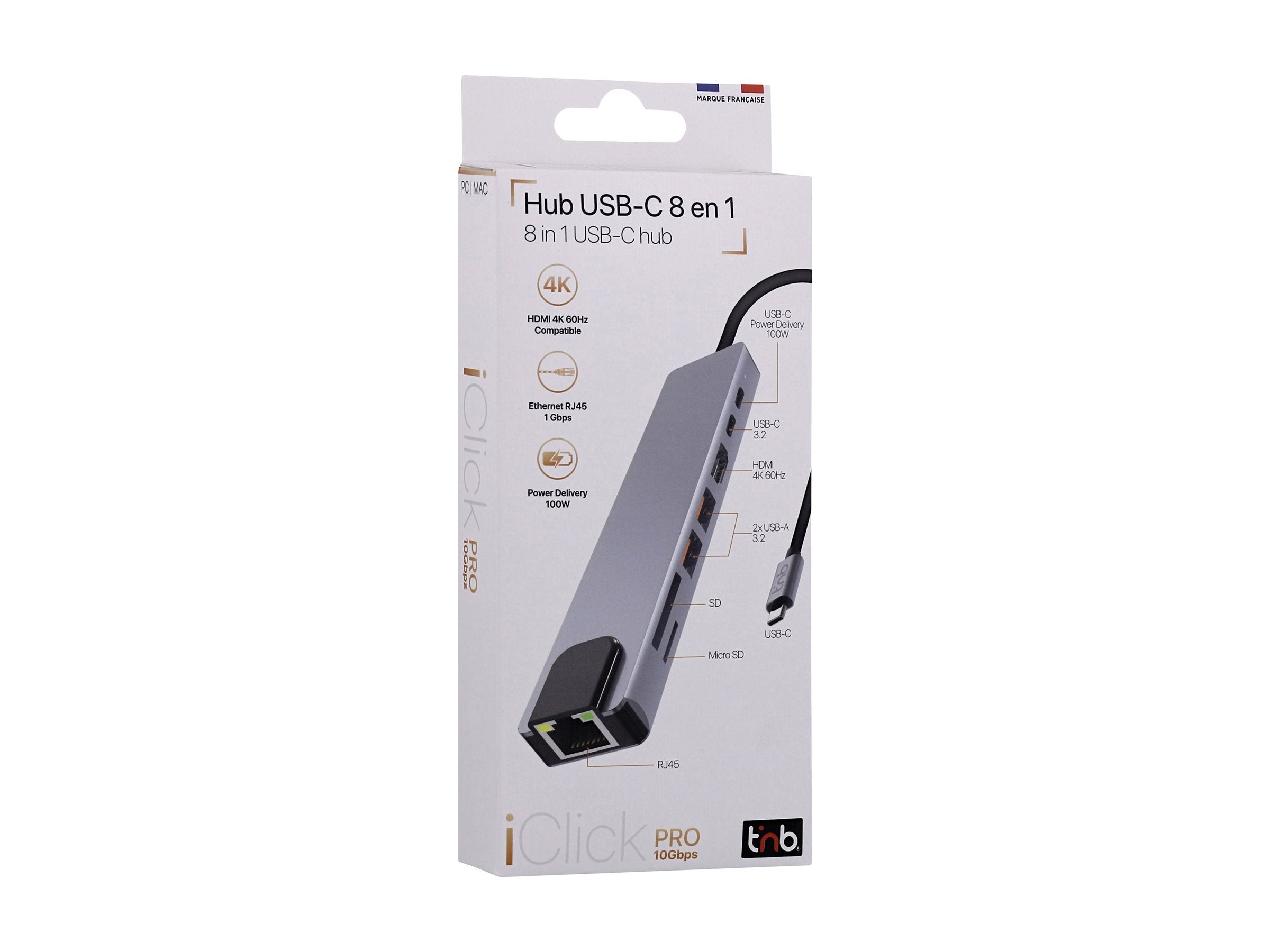 TNB iClick Pro - Hub USB-C 8 en 1 - en aluminium - 10Gbps