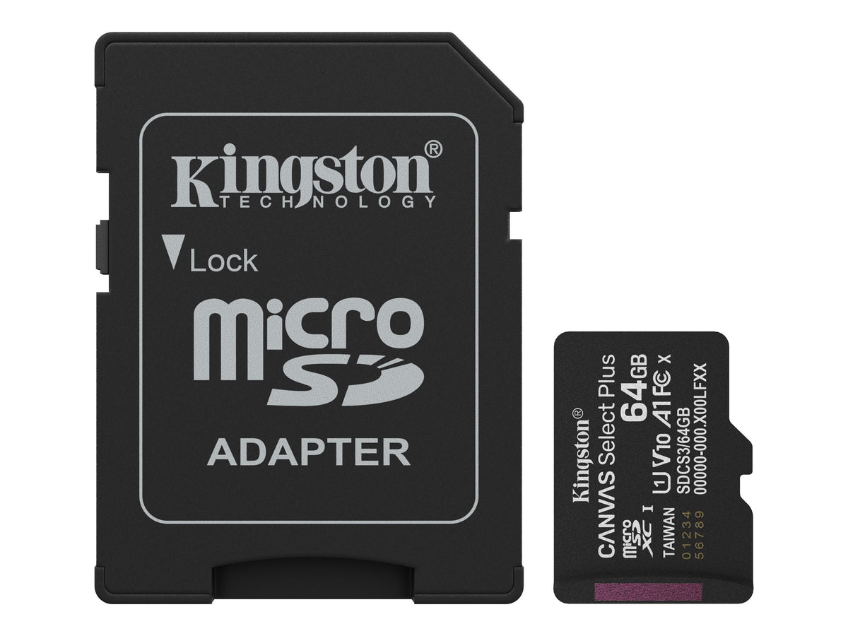 KINGSTON Canvas Select Plus Carte mémoire microSDXC 64Go Gen3 100MB/s A1 Adaptateur SD Inclus
