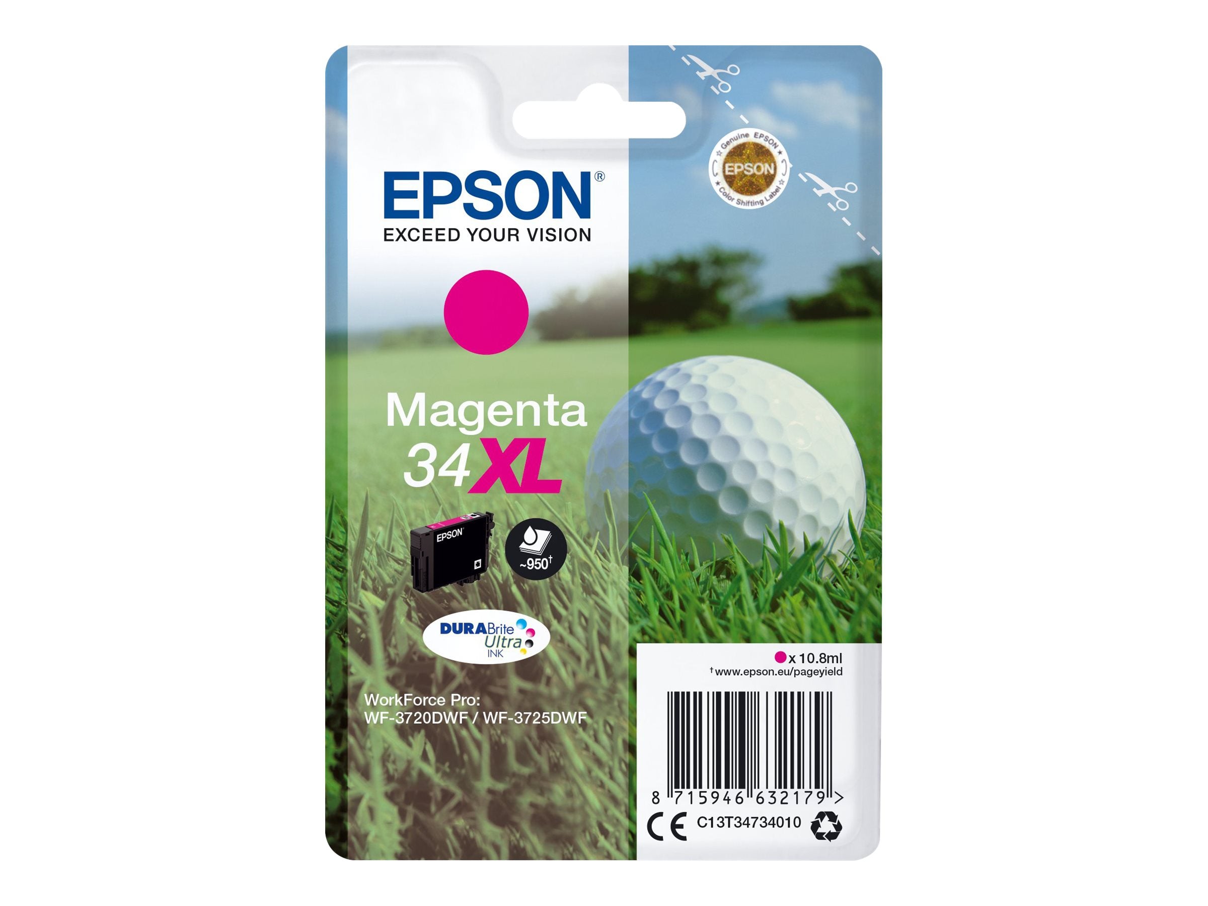 EPSON 2LB Singlepack 34XL Ink Magenta DURABrite Ultra 10.8ml Blister XL w/s