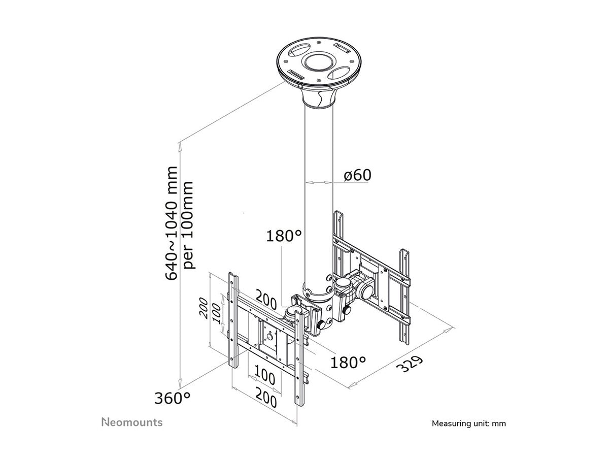 NEOMOUNTS FPMA-C200D Support de plafond pour écran de 10-40p - h 64-104 cm