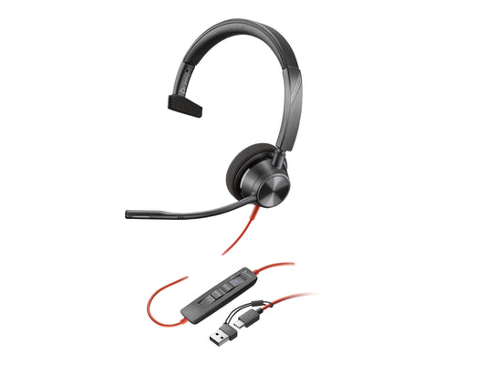HP Poly Blackwire 3310 Monaural Microsoft Teams Certified USB-C Headset +USB-C/A Adapter