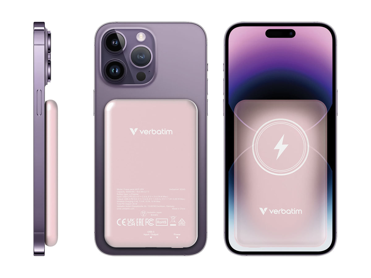 VERBATIM CHARGE N GO MAGNETIC WIRELESS POWER BANK 5000 PINK WCF (P)