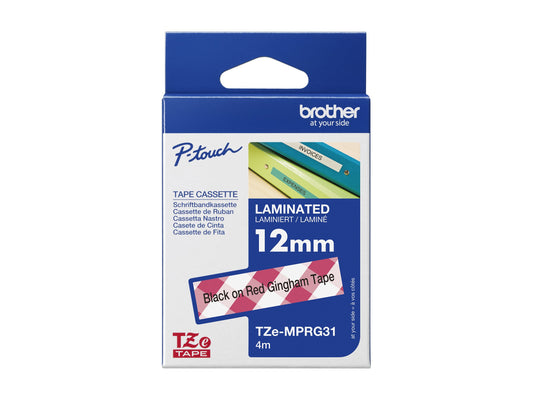 BROTHER Ruban laminé Noir sur Motifs Vichy Rouge 12mm (4m)