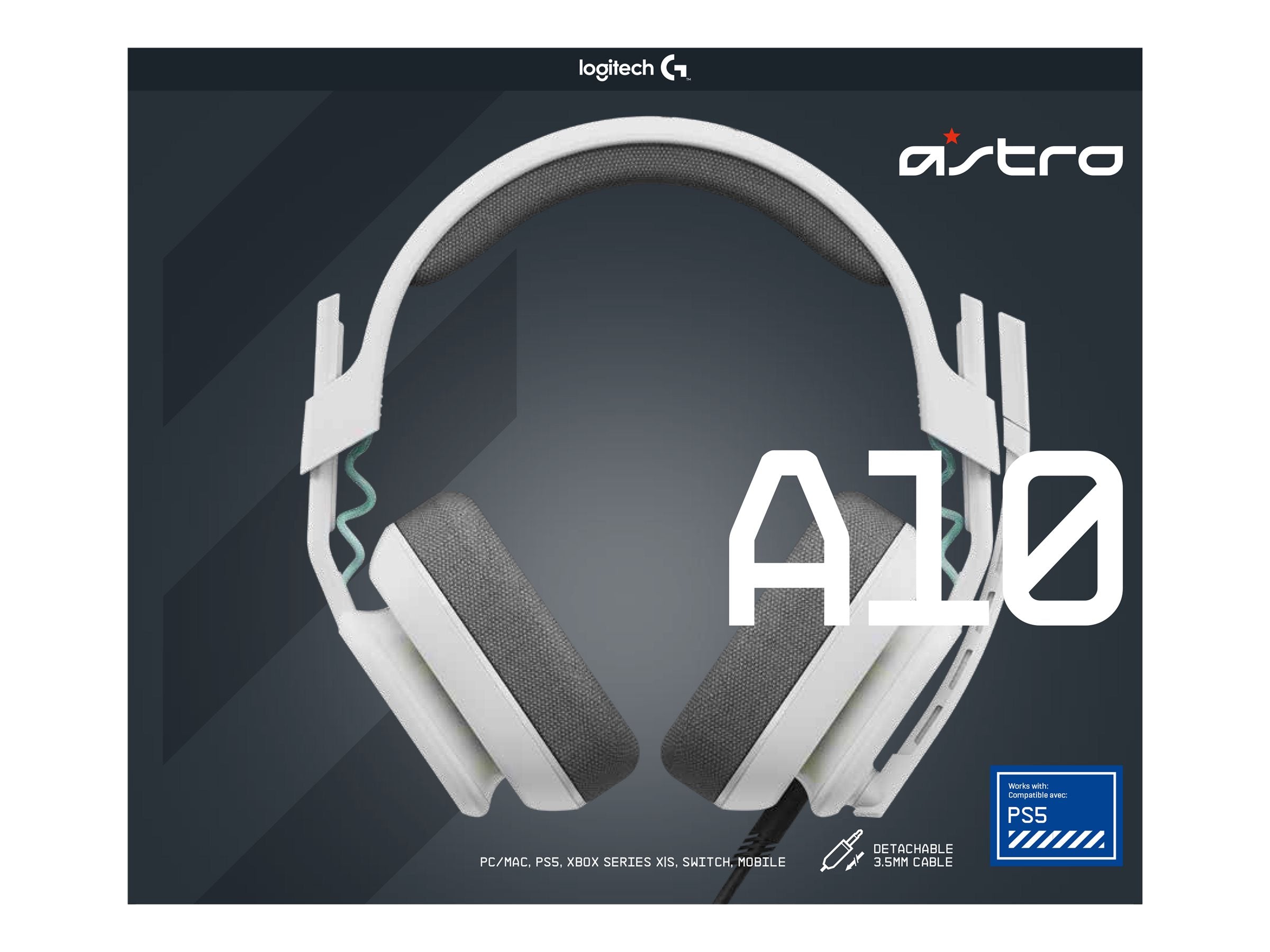 LOGITECH Astro Gaming A10 Gen 2 Headset full size wired 3.5 mm jack white/PS