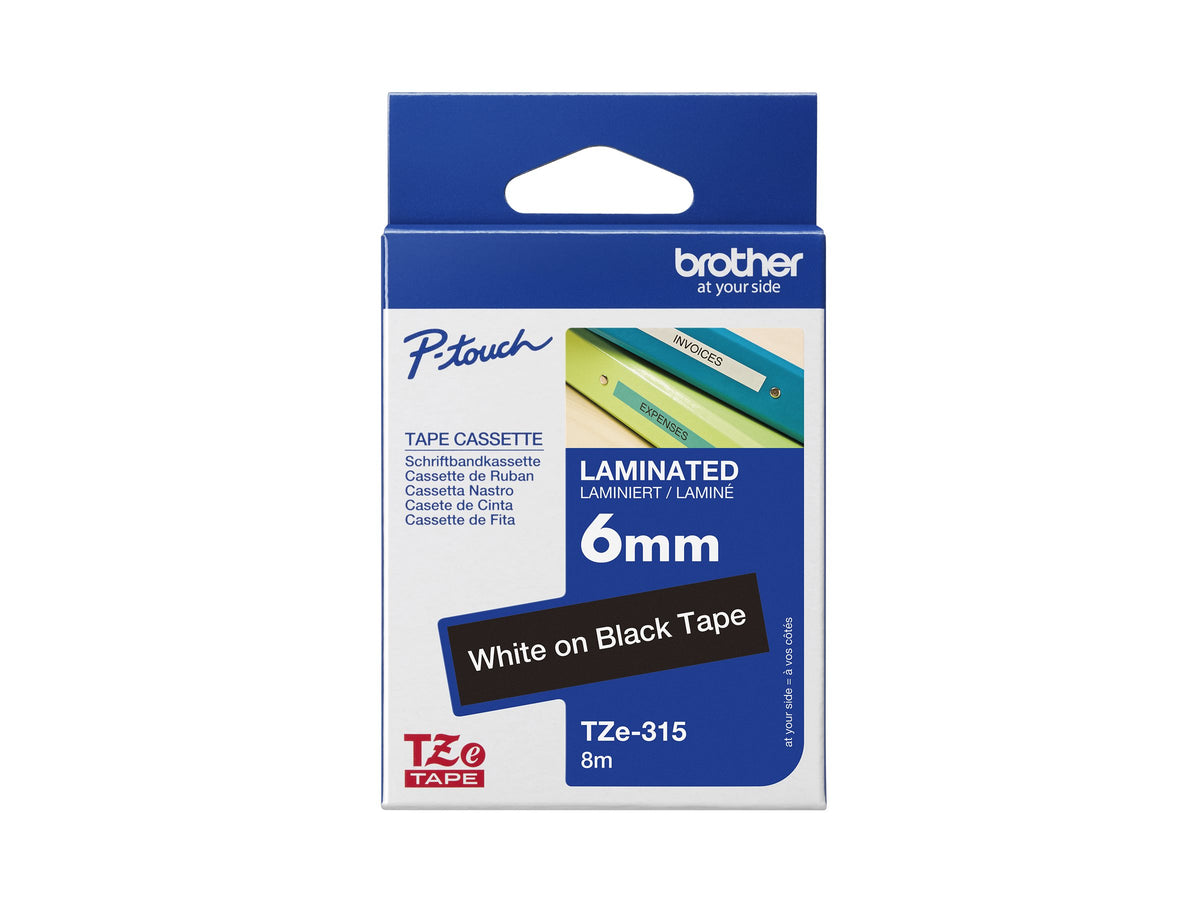 BROTHER P-TOUCH TZE-315 blanc sur noir  6mm