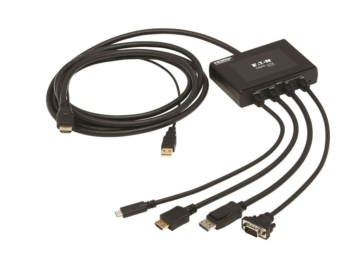 EATON TRIPPLITE 4-Port Presentation Adapter 4K 60Hz 4:4:4 HDMI DP USB-C and 1080p VGA to HDMI Built-In Cables