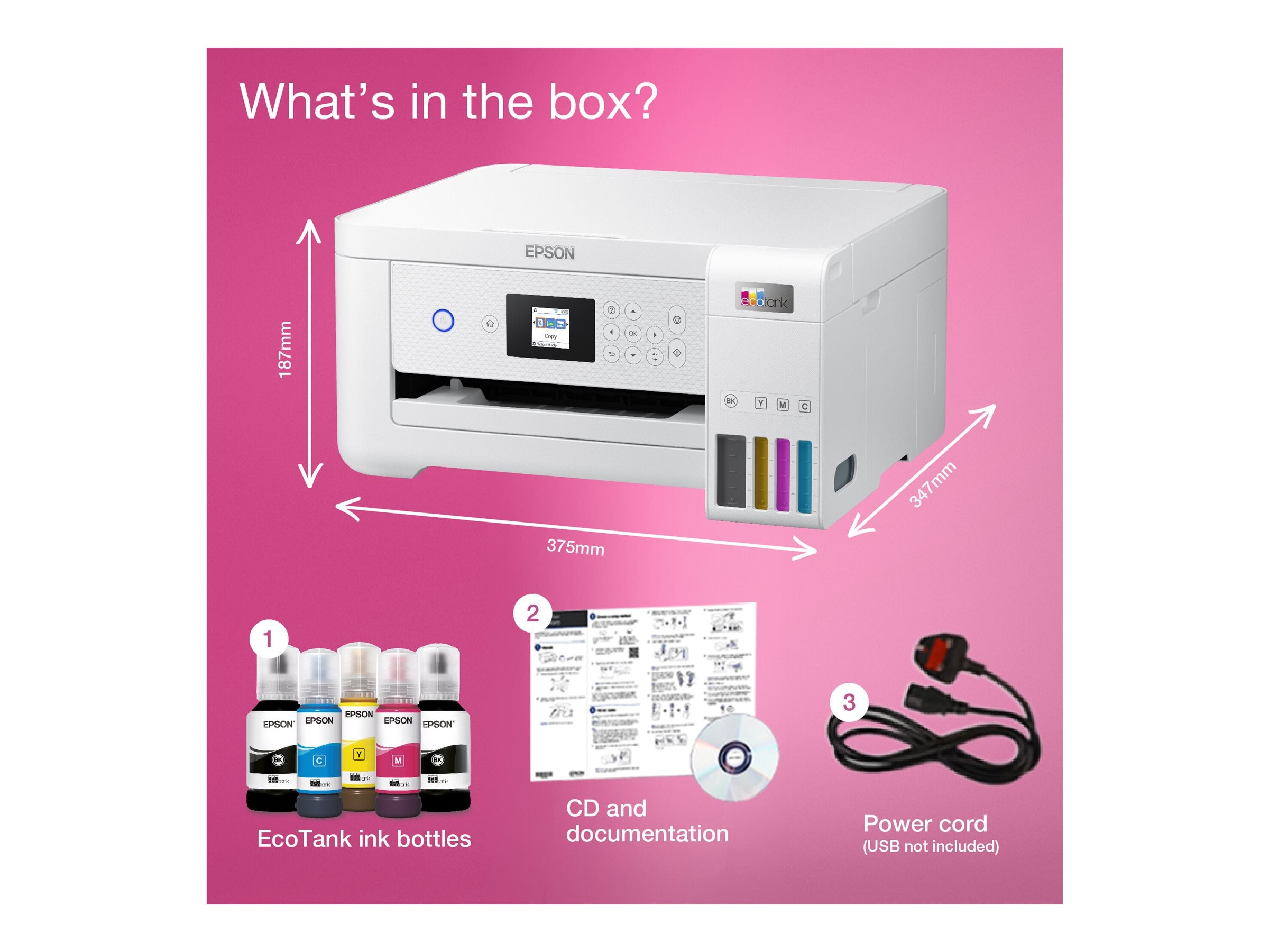 EPSON EcoTank ET-2856 MFP colour ink-jet refillable A4 10.5ppm print 100 sheets USB Wi-Fi white