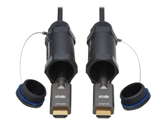 EATON High-Speed Armored HDMI Fiber Active Optical Cable AOC with Hooded Connectors 4K 60Hz HDR IP68 M/M Black 50m