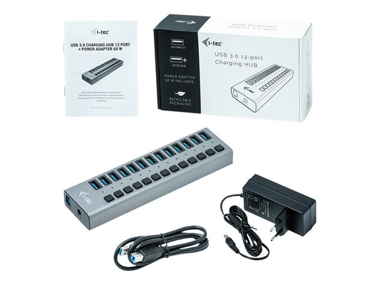 I-TEC USB 3.0 Charging HUB 13port port with external power adapter 60W 13xUSB charging port forTablets Notebooks Ultrabooks PC