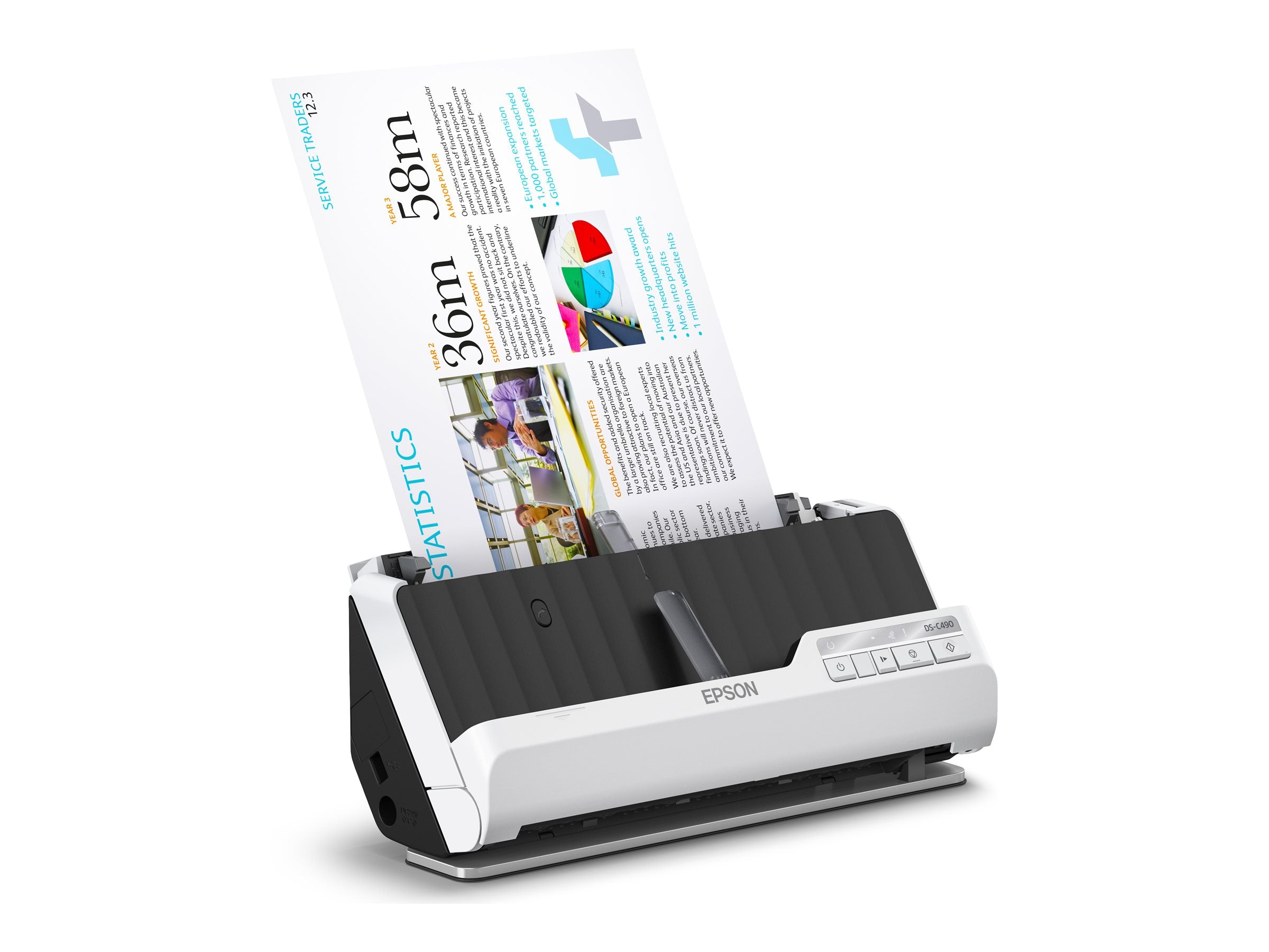 EPSON WorkForce DS-C490 Duplex Scanner A4/Legal 600dpi x 600dpi 40ppm ADF 20pages USB2.0