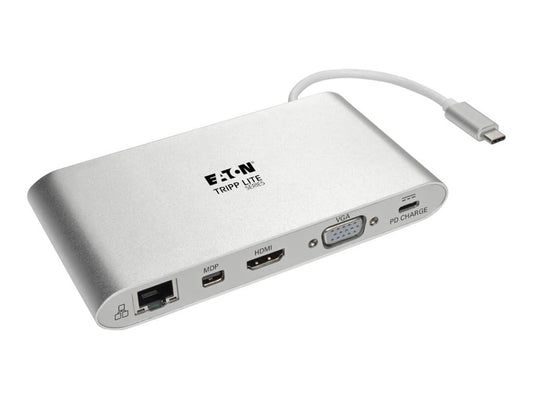 EATON TRIPPLITE USB-C Dock Dual Display 4K HDMI/mDP VGA USB 3.2 Gen 1 USB-A/C Hub GbE Memory Card 100W PD Charging