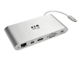 EATON TRIPPLITE USB-C Dock Dual Display 4K HDMI/mDP VGA USB 3.2 Gen 1 USB-A/C Hub GbE Memory Card 100W PD Charging