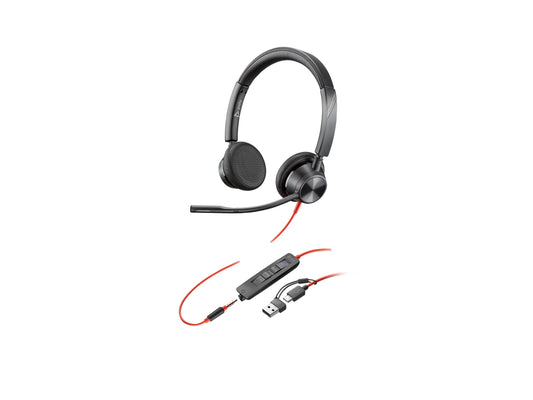 HP Poly Blackwire 3325 Stereo Microsoft Teams Certified USB-C Headset +3.5mm Plug +USB-C/A Adapter