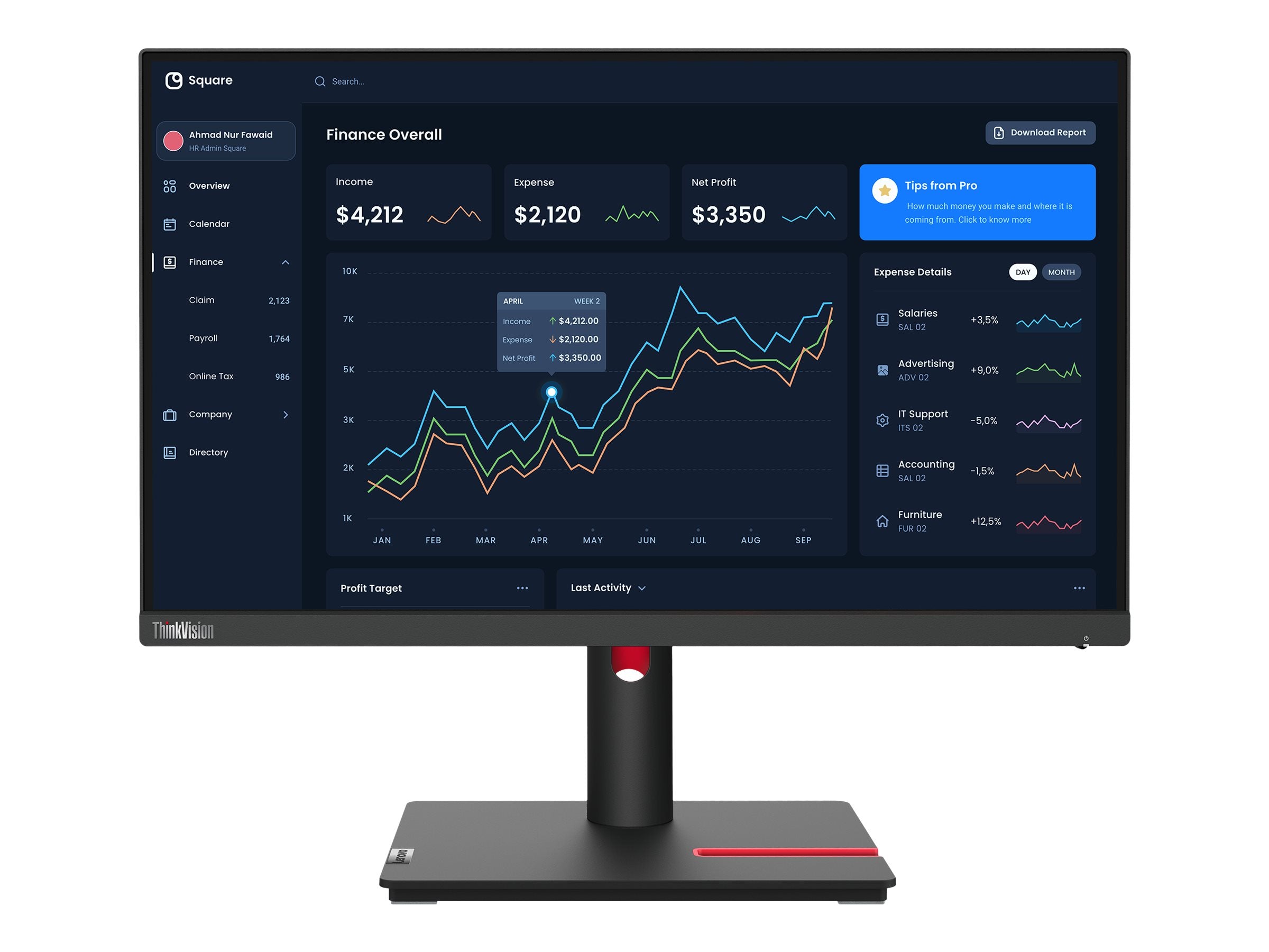 LENOVO ThinkVision T22i-30 21.5p FHD HDMI DP VGA 4xUSB-A - ThinkRed