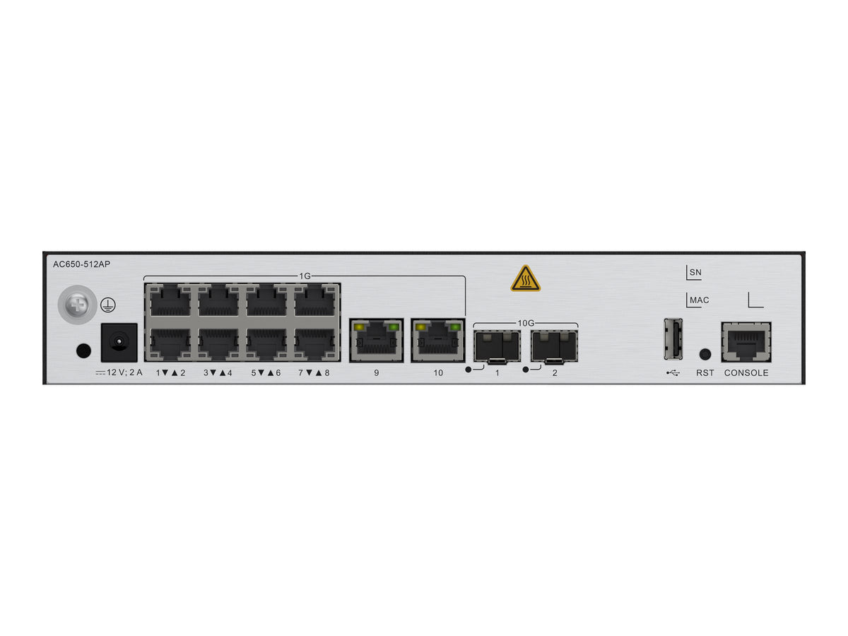 Contrôleur Huawei AC650-512AP, châssis principal AC650-512AP (ports électriques 10*GE, ports optiques 2*10GE, avec l'adaptateur AC/DC)