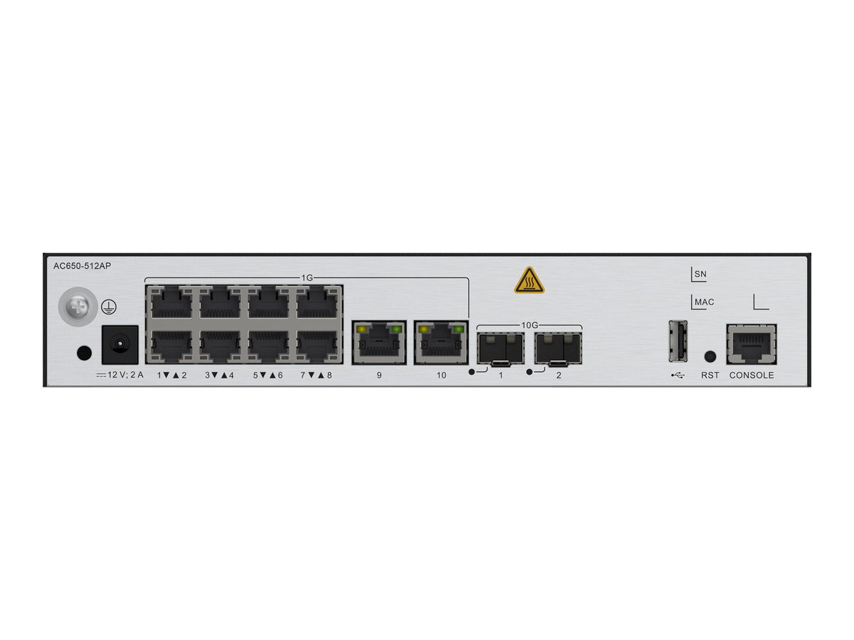 Contrôleur Huawei AC650-512AP, châssis principal AC650-512AP (ports électriques 10*GE, ports optiques 2*10GE, avec l'adaptateur AC/DC)