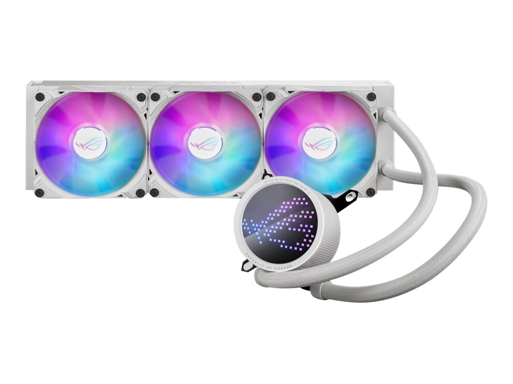 ASUS ROG RYUO III 360 ARGB white edition all-in-one CPU liquid cooler with Asetek 8th gen pump solution and Anime Matrix LED Display