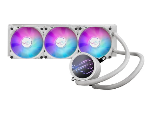 ASUS ROG RYUO III 360 ARGB white edition all-in-one CPU liquid cooler with Asetek 8th gen pump solution and Anime Matrix LED Display