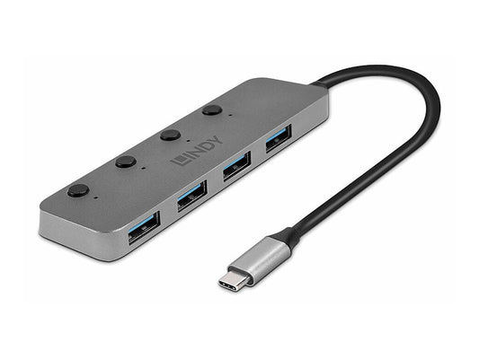 LINDY 4 Port USB 3.2 Type C Hub with On/Off Switches