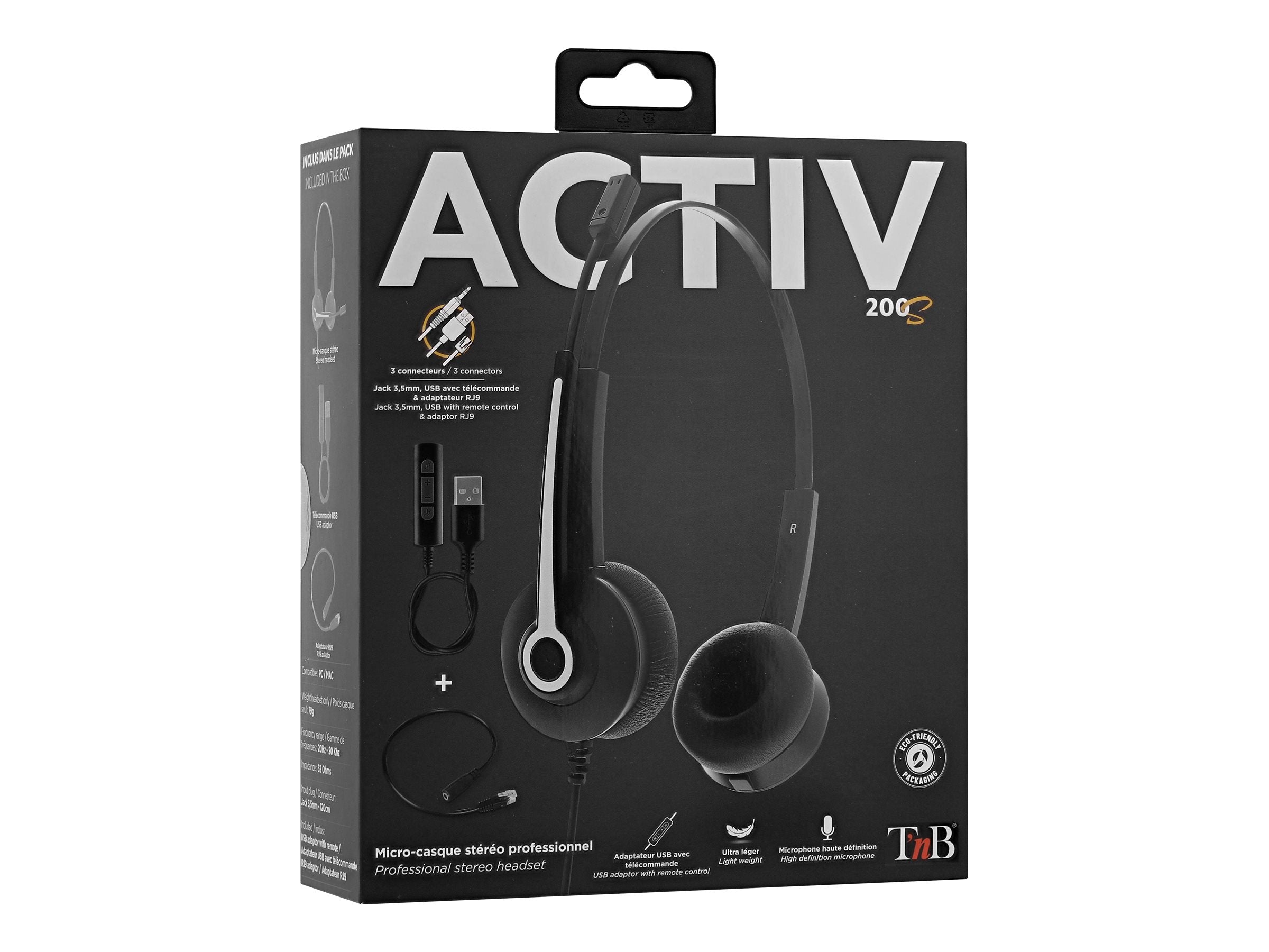 TNB Activ 200S Professional Stereo Headset Jack Usb Professionnal Stereo Headset With Usb Adaptor And Remote Control