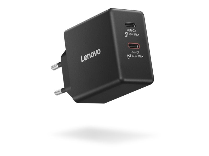 LENOVO Dual Power adapter GaN USB-C AC 100/240 V 65Watt output connectors: 2 black